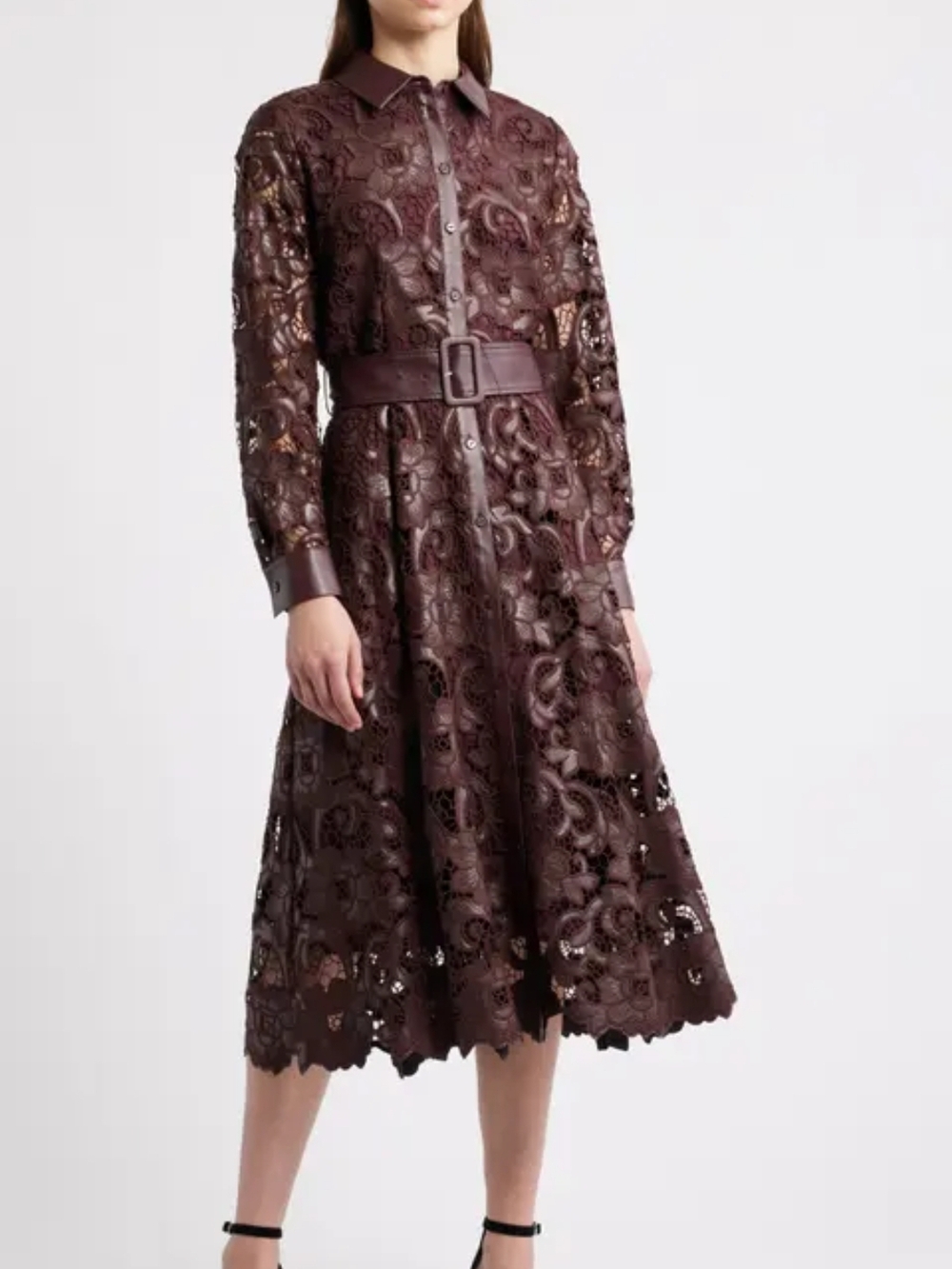 Ellie Tahari Chayenne  Laser-Cut Shirt Dress with Belt